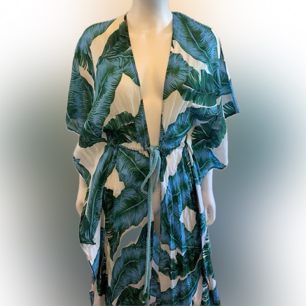 Tropical Leaf Print Swim Cover-Up - Picture 12 of 14